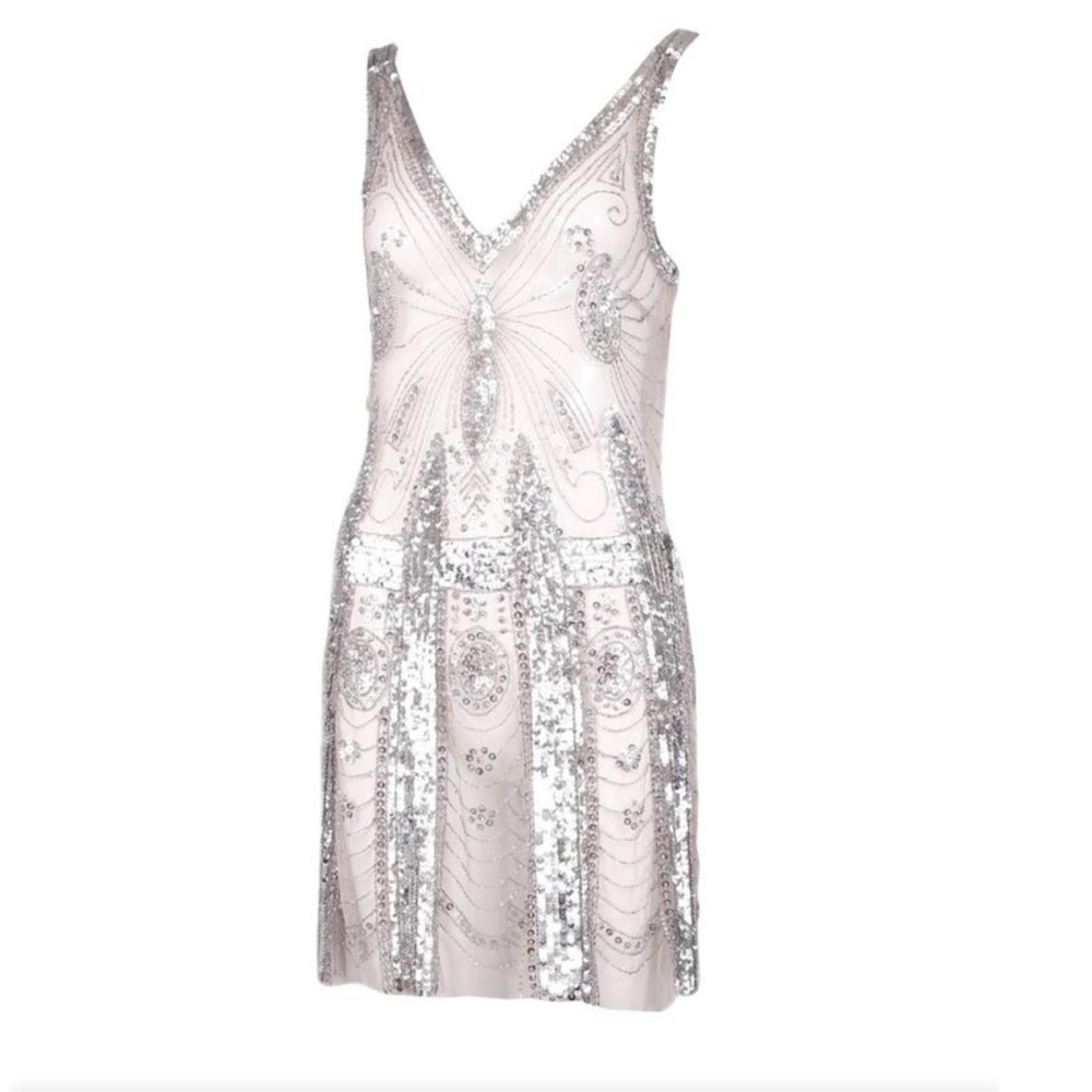 Pierre Balmain Sheer Mini Dress Embellished with Silver Sequins & Beads